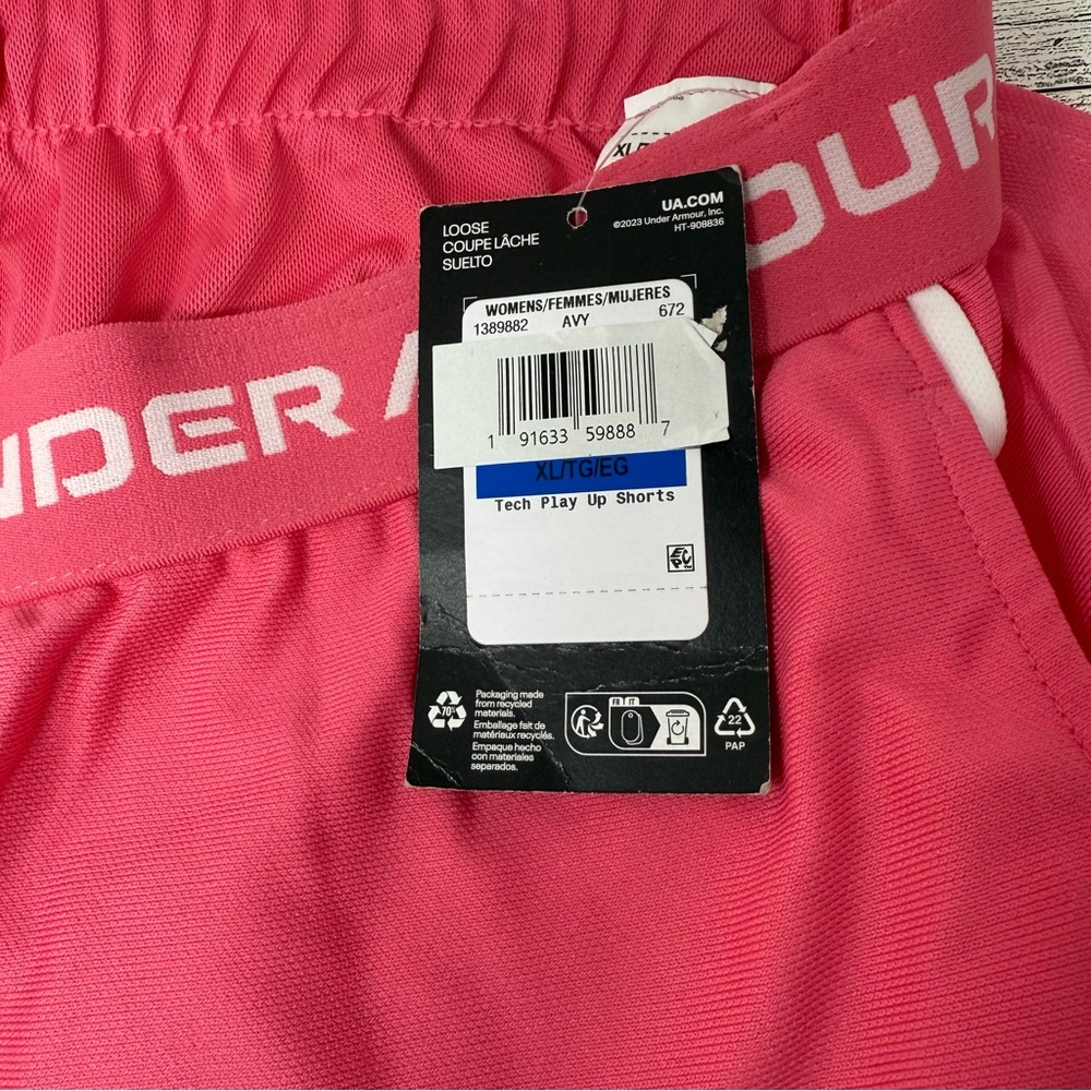 NWT-Under Armour Women's Tech Play Up 3" Shorts Size XL Pink/White - Picture 4 of 8